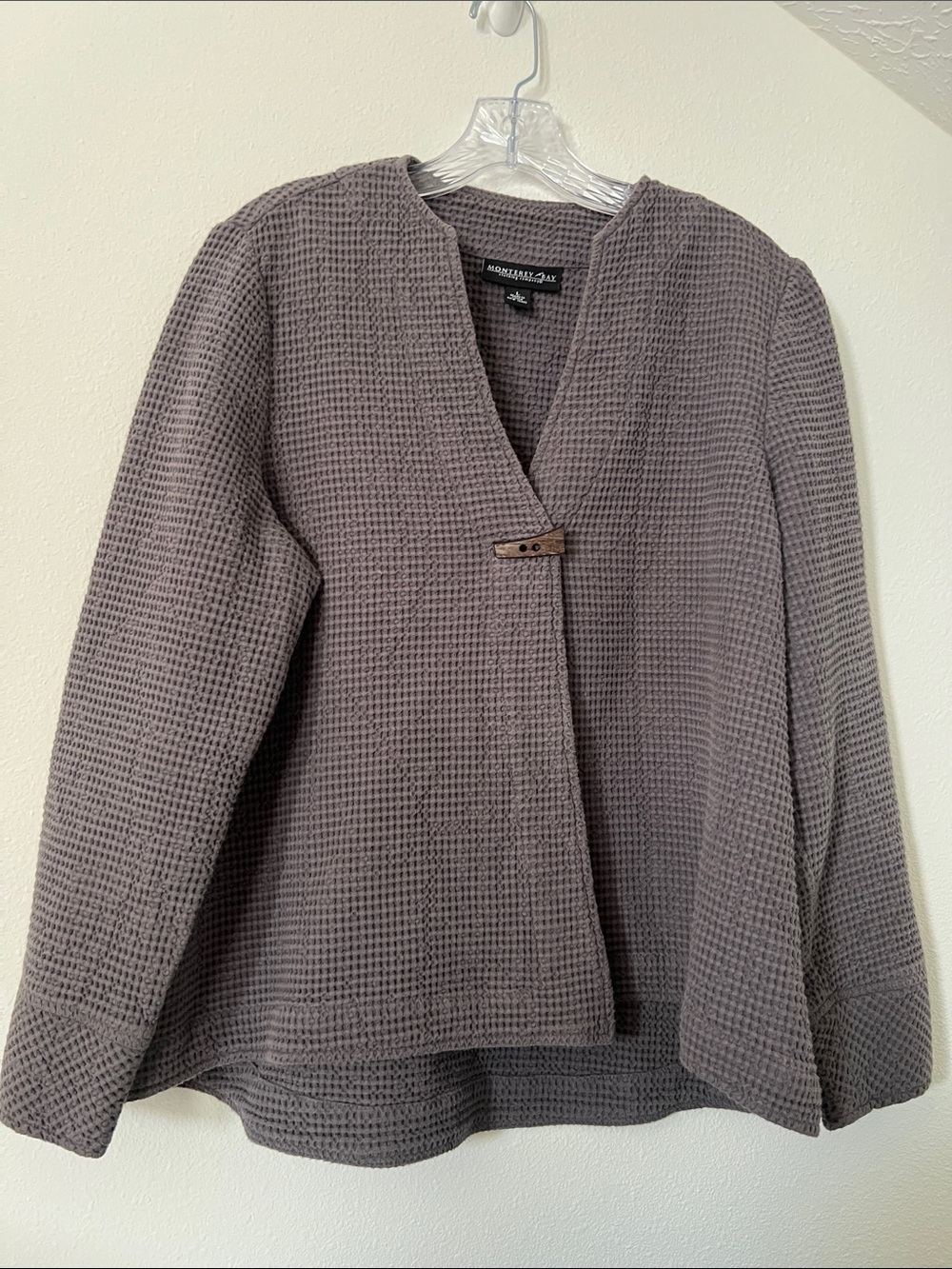 Monterey Bay Women's dark gray waffle-knit Textured Single-Button Jacket